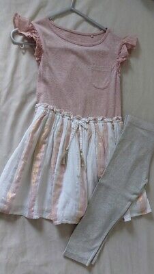 New Girls Next Summer Dress w crop leggings Light dusky Pink Age 6. 2pc outfit