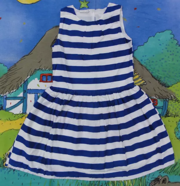 Traumhaftes NAME IT Etui-Kleid 12 152 blau weiß Streifen Unterrock England-Mode