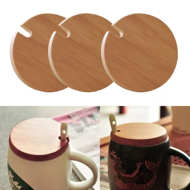 3pcs seal cover for cup Cup Lids Wood Mug Cover Drink Cup Lids with Spoon Hole