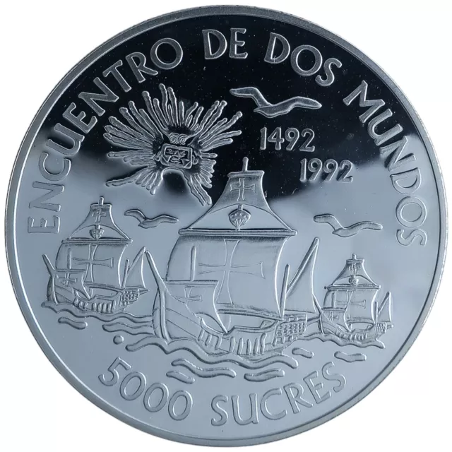 1991 Ecuador Silver Proof 5000 Sucres Encounter Of Two Worlds Ibero American Z62