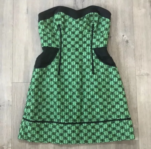 Tracy Reese Frock Strapless Green Mini Dress Size 0 Linen And Silk