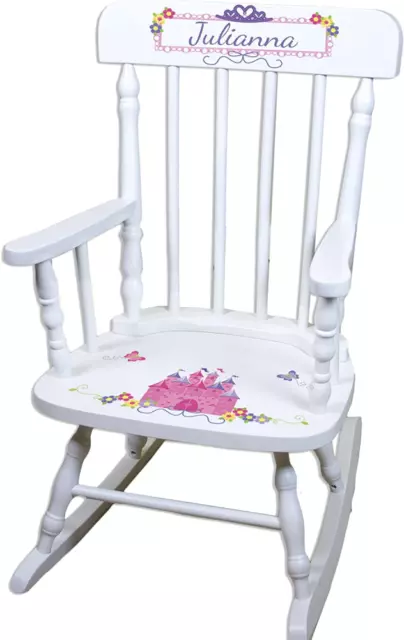 Children's Personalized Princess Rocking Chair White Wood Rocker Pink