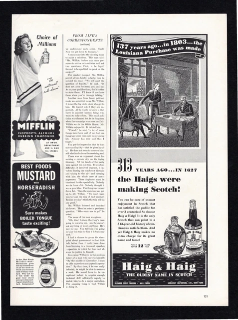 1940 Haig Scotch Mifflin Isopropyl Alcohol Best Foods Mustard Life Print Ad
