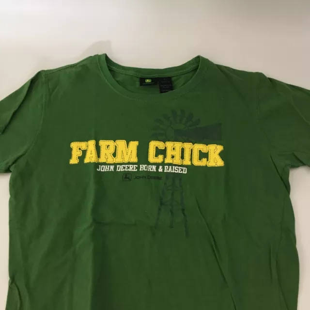 John Deere "FARM CHICK" Born And Raised Green Shirt Girls Large