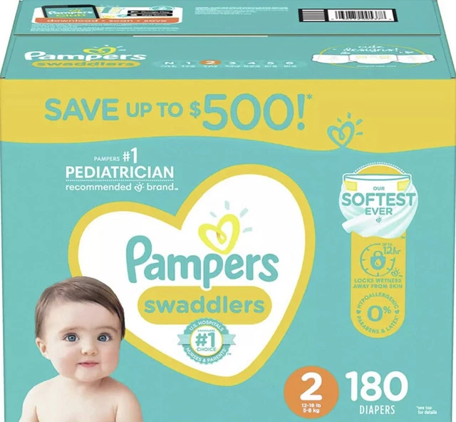PAMPERS SWADDLERS DISPOSABLE Diapers Size 2, 180 Count 68.99 PicClick
