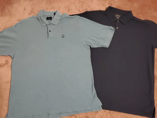 Lot Of 2 Men Size Large Lacoste Izod LL Bean Polo Golf Shirt Blue Short Sleeve L