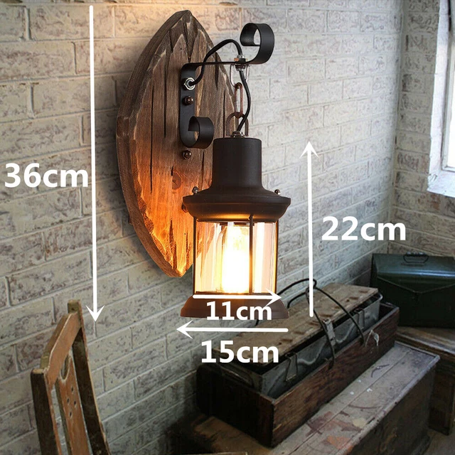 2tlg Vintage Antik Wandlampe Wandleuchte Industriell Retro Holz Wand Bar Licht