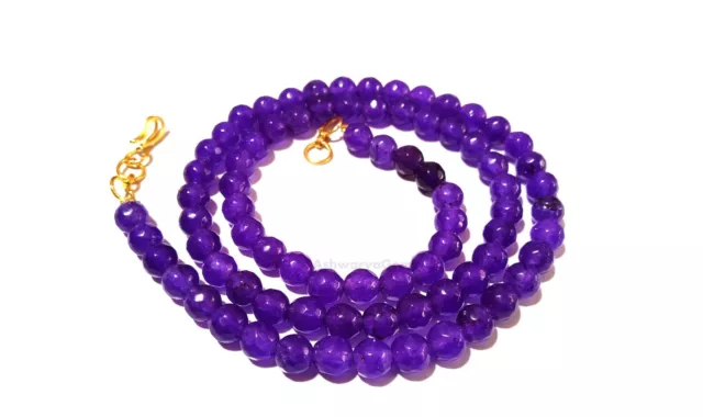 Amethyst Chalcedony Round Faceted Cut 5.5-6Mm Gemstone Beads 18"Inch 1 Necklace