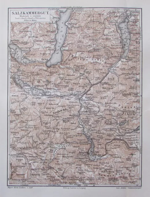 1897 Salzkammergut Salzburg Österreich - Lithografie alte Landkarte old map