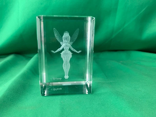 DISNEY TINKERBELL 3D Laser Etched Crystal Glass Cube Paperweight tinker ...