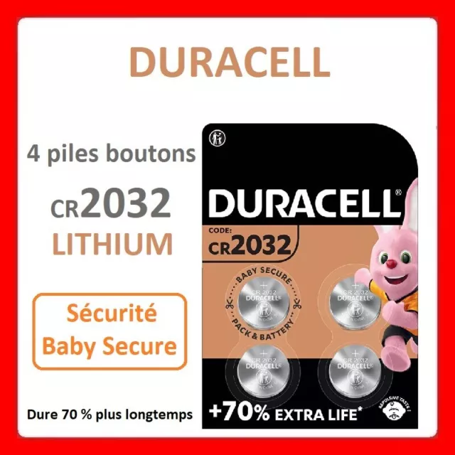 Pile bouton lithium Duracell spéciale 2032 3V, lot de 2 (DL2032/CR2032) sur