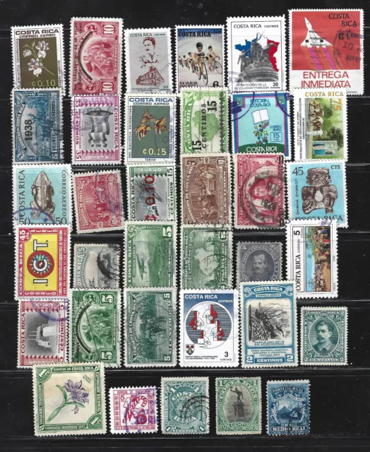 COSTA RICA - Selección de 35 sellos diferentes usados ​​fuera de papel