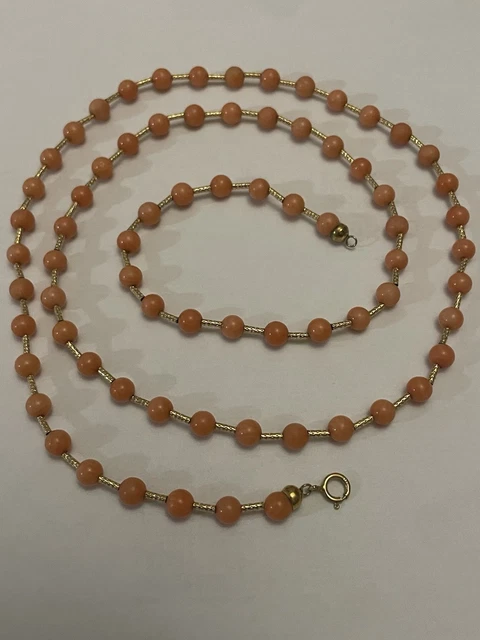 Collier Ancien Pendentif En Corail Rouge Naturel - Fermoir En Or 18 Carats - Bijou Vintage Occasion