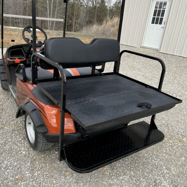 For 1995-UP EZGO TXT Golf Cart Flip Folding Rear Back Seat Kit - Black Cushions