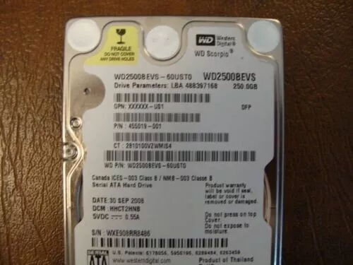 **For Parts Only** WD WD2500BEVS-60UST0 DCM:HHCT2HNB 250gb 2.5" Sata Hard Drive