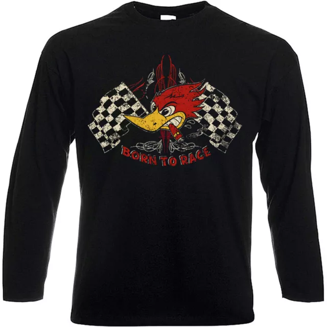 T-Shirt manches longues BORN TO RACE Racing Custom Motorcycle Hot Rod V8 Greaser