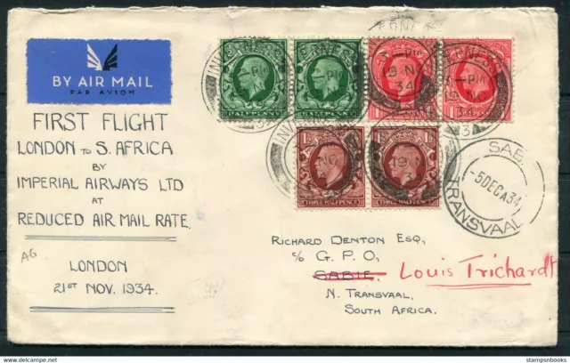 1934 GB First Flight Imperial Airways, Reduced rate Airmail cover - South Africa