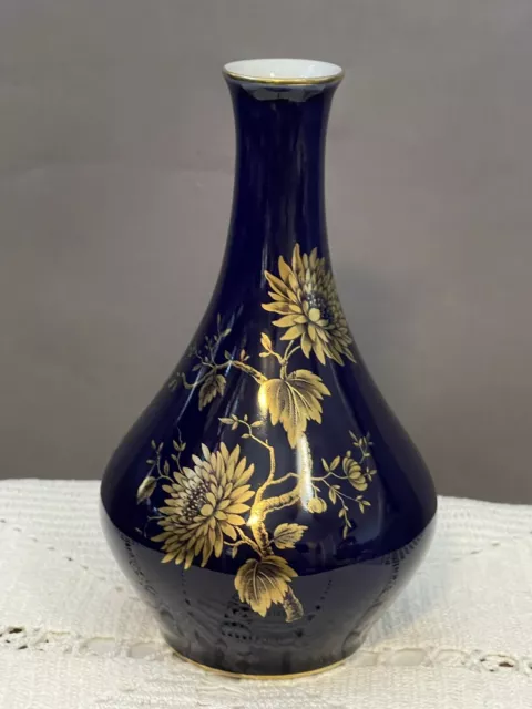Lindner "Jeannette" Kueps Bavaria Echt Cobalt Blue & Gold Vase Made in W Germany