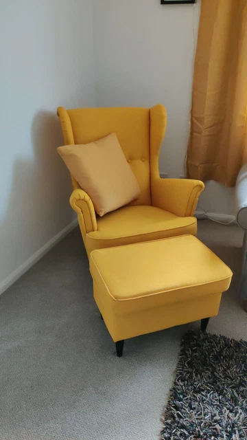 YELLOW IKEA Strandmon Wing Back Chair and footstool VGC