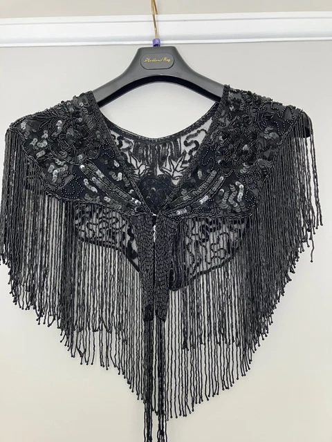 Paillettes Nere Francesi/Bolero Perline Non Indossate Chiusura Top-Gancio & Occhi Taglia M/L