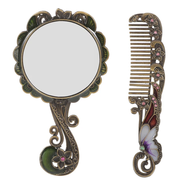 Vintage Handspiegel & Kamm-Set – Goldfarbener Make-up-Spiegel Mit Griff, Kompakt & Dekorativ
