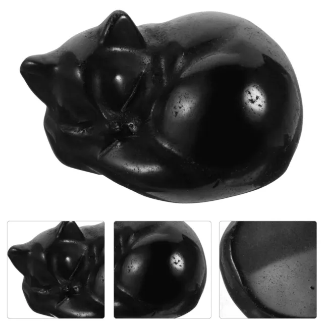 Gato negro, cristales, decoración, figura pulida de gato dormido, tallado