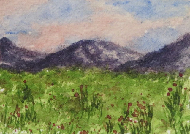 ACEO  Original  "Flowers in the Foothills 2"  Janet Hufnagle  ATC mini OOAK
