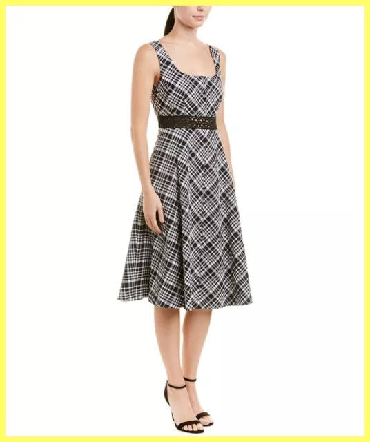 Nwot $448 Nanette Lepore Black White Sleeveless Vineyard A-Line Plaid Dress 4 S