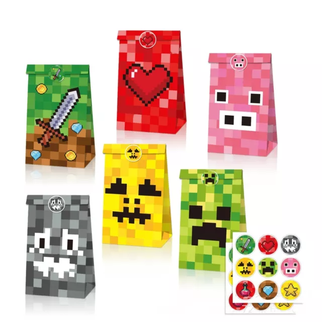 12PC Minecraft Paper Lolly Loot Bag Stickers Birthday Party Bag Favour Candy Bag