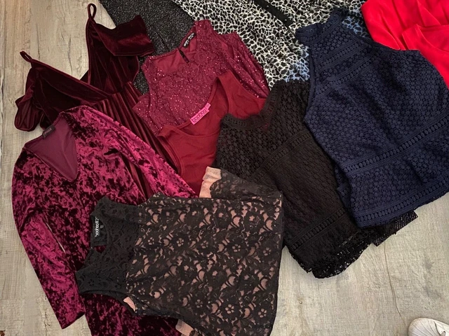 Pacchetto abbigliamento donna, abiti taglia 8-10, tuta, tuta da gioco, pizzo, mini