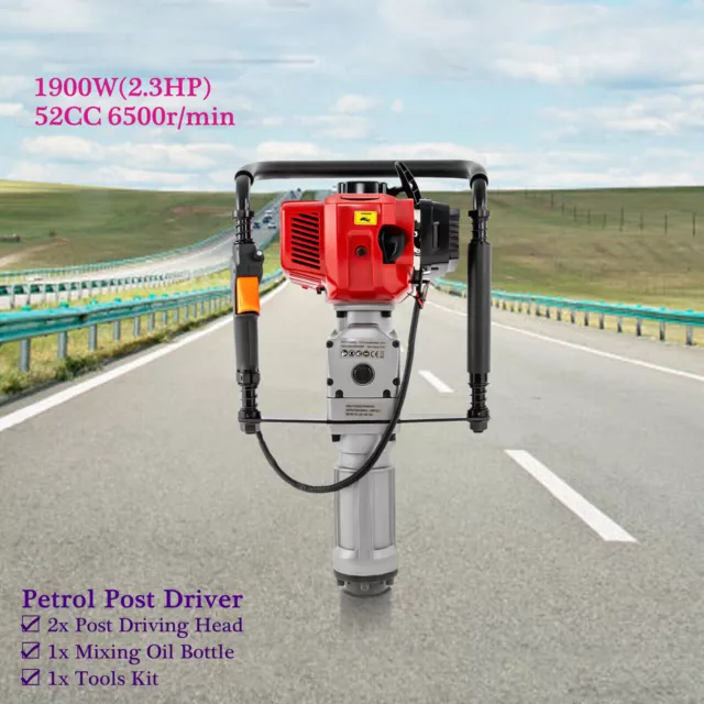 52CC Gas Powered Post Driver 2-Stroke 2.3HP Fence Post Push Pile Hammer Gasoline