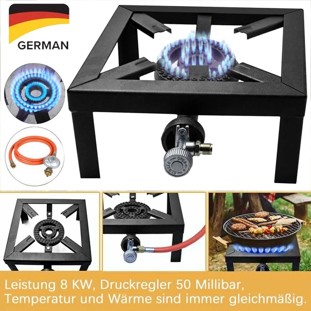 Hockerkocher 4 Beinig 7,5 kW mit ZÜNDSICHERUNG + PIEZOZÜNDUNG inkl. Schlauch und Regler – Gasecenter Onlineshop