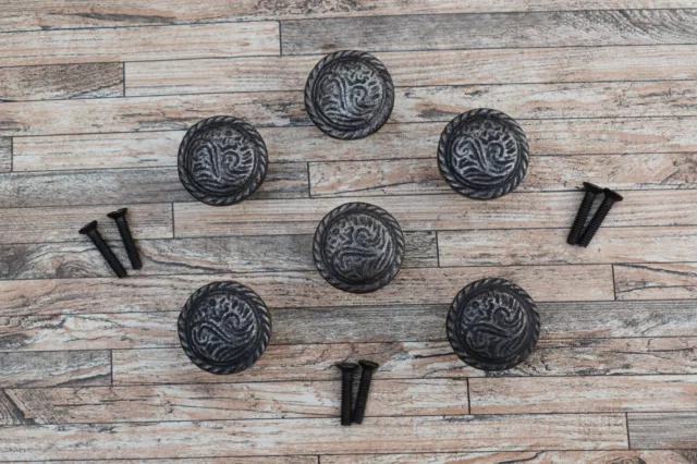 6 pcs Vintage Cast Iron Knobs Flower Drawer Cabinet Door Kitchen Pulls Handles