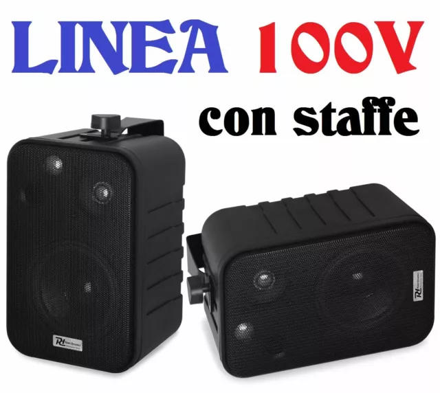 COPPIA DIFFUSORI PARETE MURO LINEA 100v CON STAFFE ALTOPARLANTI CASSE ** NERE