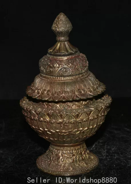 7.2" ancient China Bronze 8 Auspicious Symbol lotus flower Incense Burner Censer