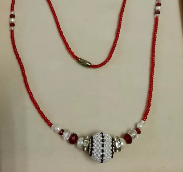 Lovely Red Crystal White Pearl Style Necklace 2