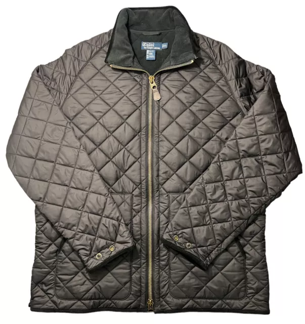 VTG Polo Ralph Lauren Diamond Quilted Puffer Jacket Men Sz XL Fleece Lined Black