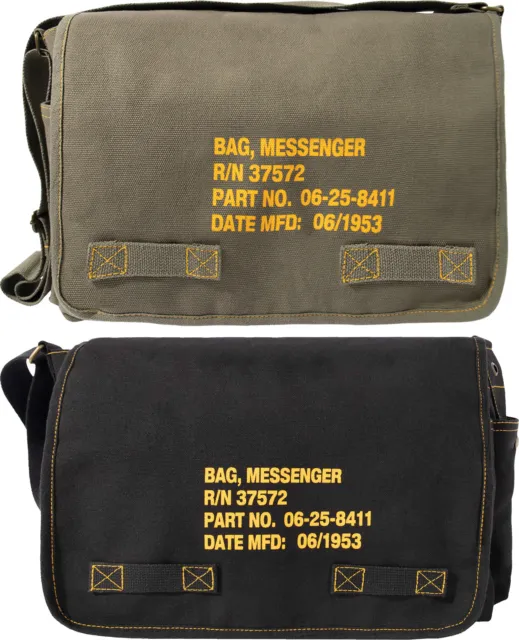 Classic Heavyweight Canvas Messenger Bag With Military Stamp Stencil Print