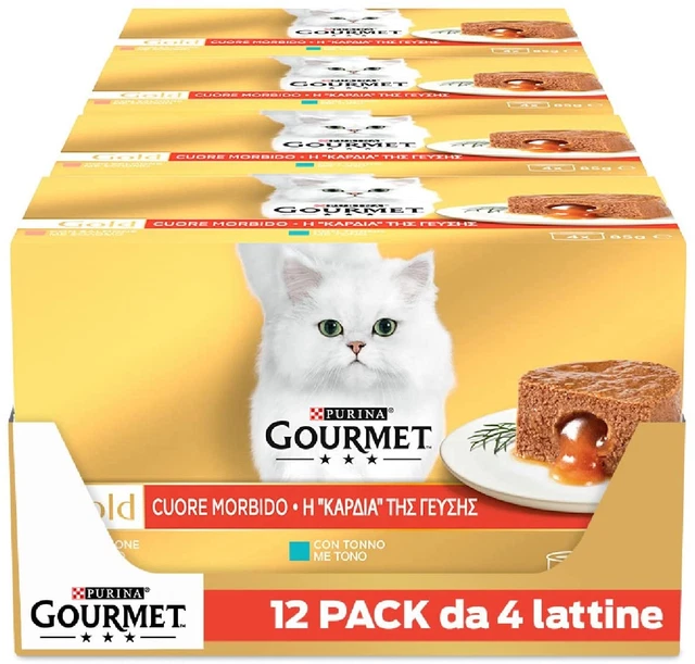 Purina  Gold Cuore Morbido Cibo Umido per Gatti Adulti Con Tonno E Salmone, 48 L