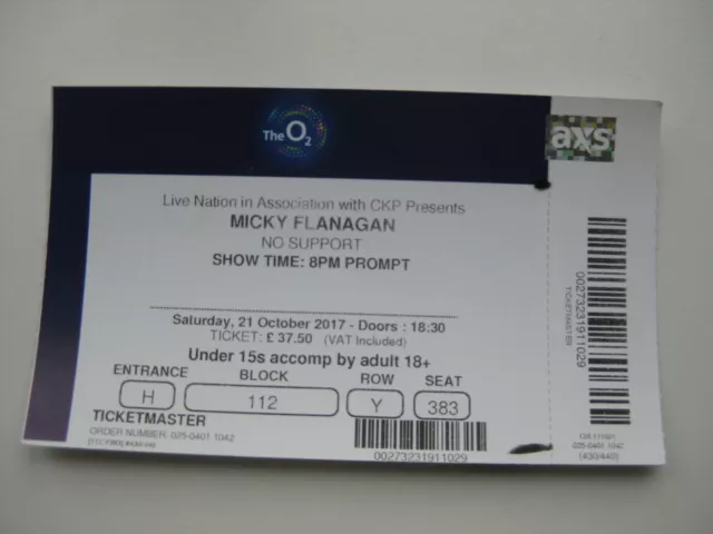 Micky Flanagan  O2 London  21/10/2017 Old Ticket