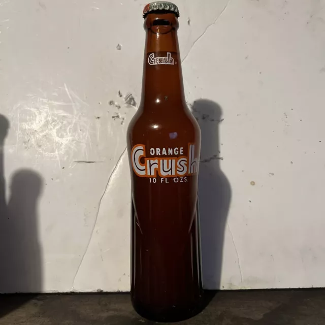 Full 10 Oz. Embossed Orange Crush Amber Soda Bottle, Evaston Ill.