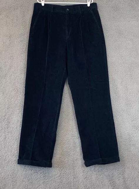 Hagger Mens Blue Corduroy Pleated Front Straight Leg Chino Pants Size 38X32