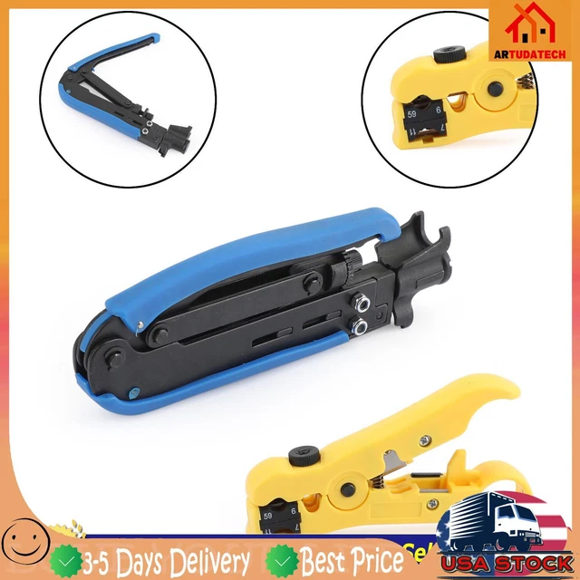 F Compression Tool RG59 RG6 11 Connector+Cable Coax Coaxial Crimper Stripper U9