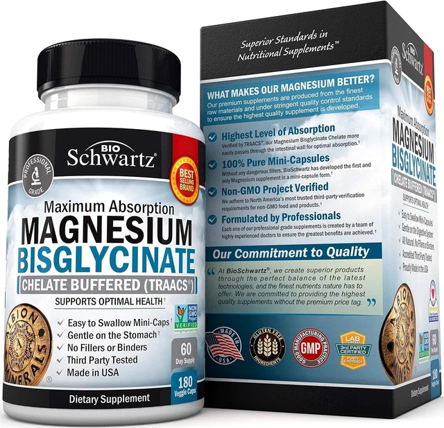 MAGNESIUM BISGLYCINATE 100 Chelate NoLaxative Effect Maximum