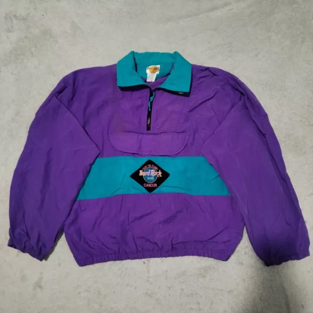 Vintage Hard Rock Cafe Jacke Herren M lila blau Cancun bestickte Muschel halber Reißverschluss