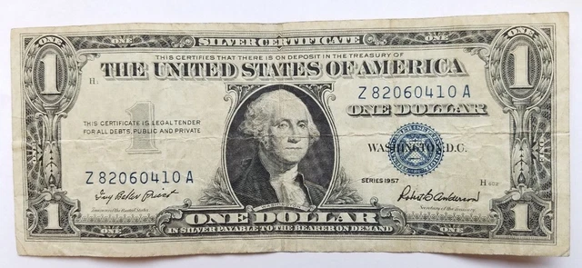 1957 Blue Seal $1 One Dollar Silver Certificate Bill - Old Paper Money