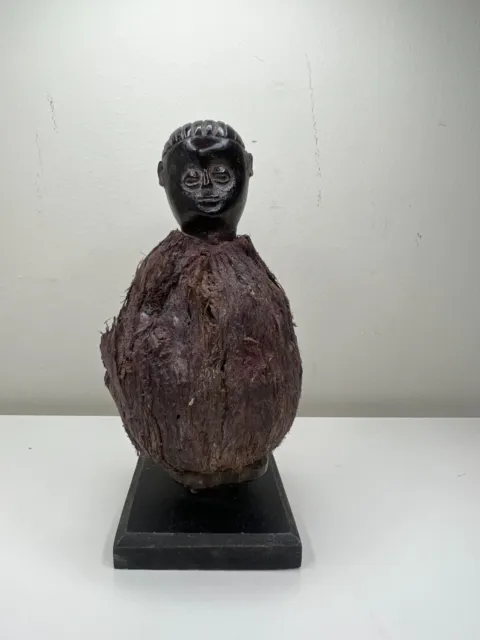 Hand-carved Tanzania coconut fetish statue 9.5" X5" X5" African Art Deco