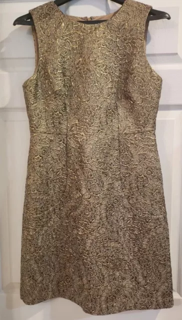 ANN TAYLOR $129 Gold Metallic Brocade Sheath Dress Size 6P Sleeveless ...