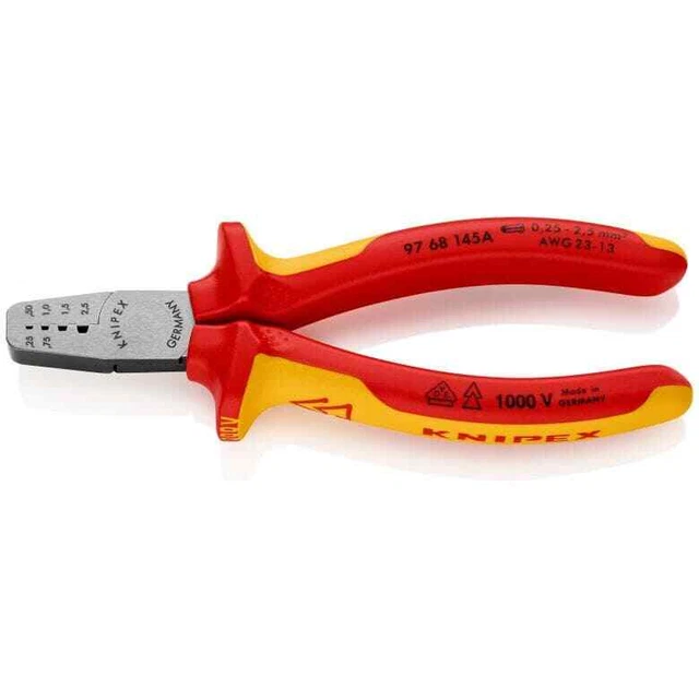 KNIPEX Tools - Crimping Pliers for End Ferrules, 1000V Insulated (9768145A)