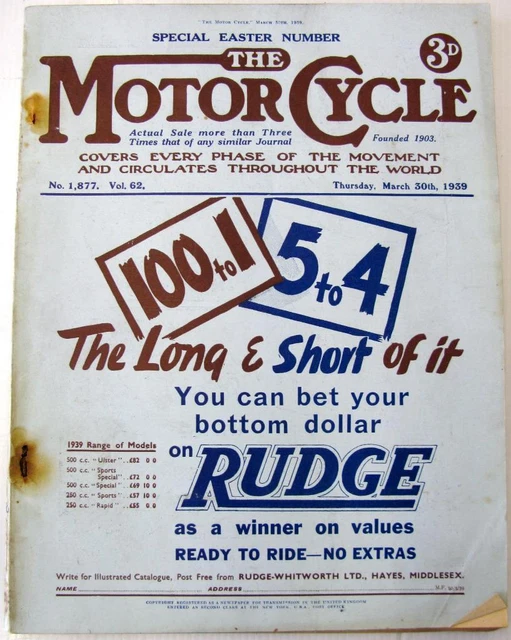 THE MOTOR CYCLE 30 Mar 1939 Original Motoring Motorcycle Magazine
